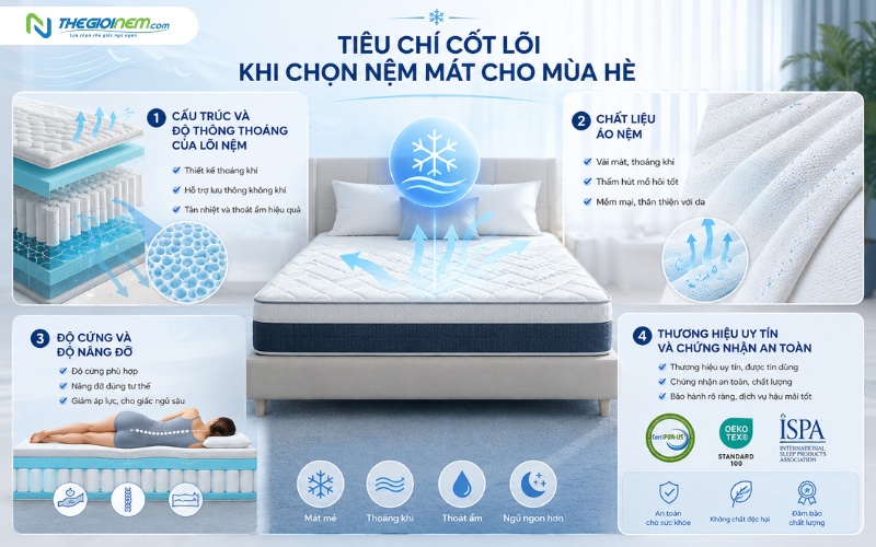 Tiêu chí cốt lõi khi chọn nệm mát cho mùa hè 